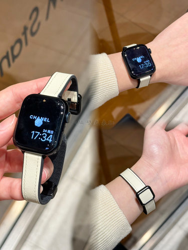 适用watchS11表带细硅胶加皮方扣