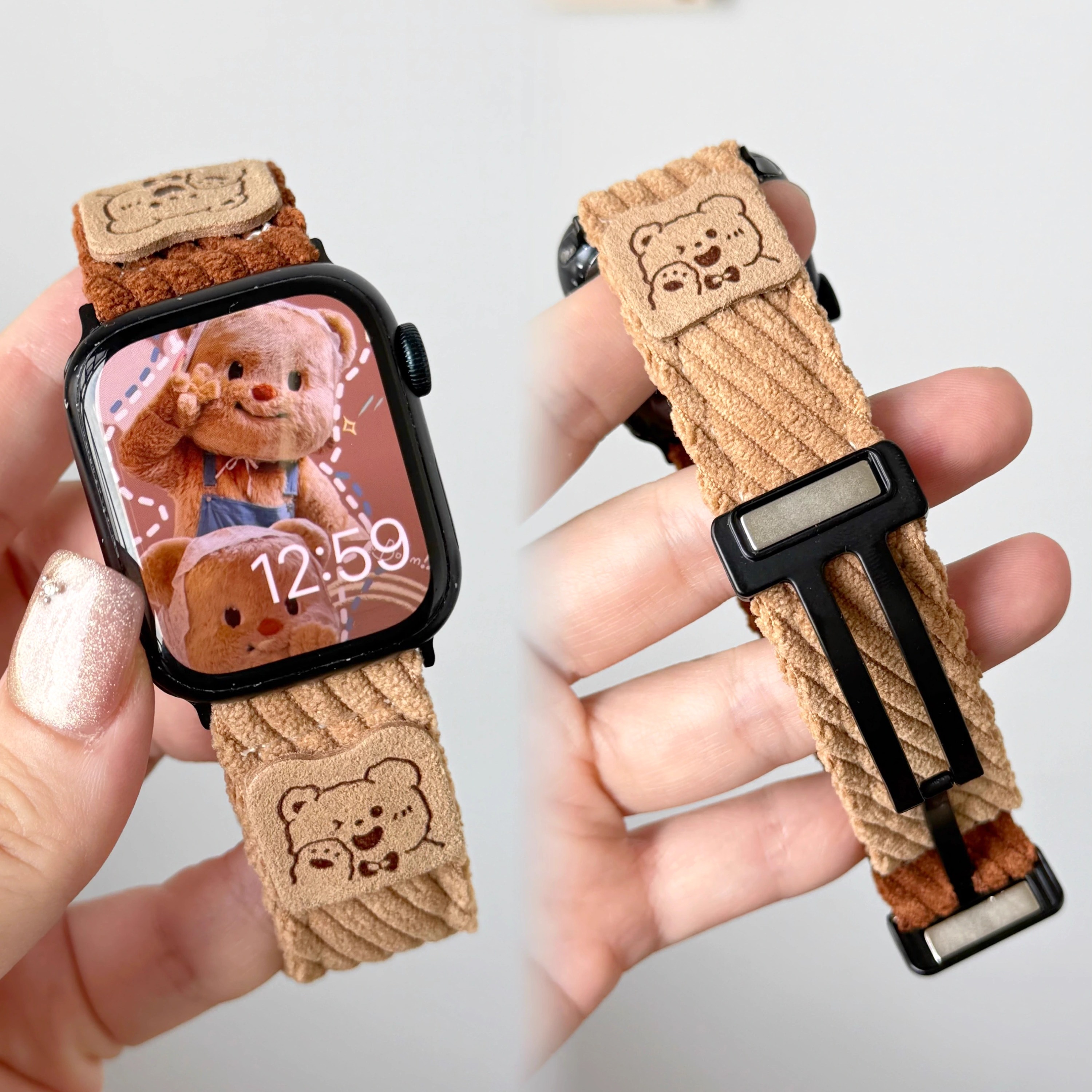 适用watchS10表带秋冬柔软灯芯绒