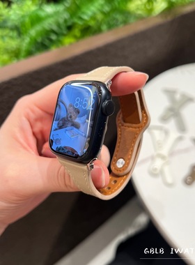 适用苹果apple watchS11表带柔软真皮iwatch7SE654秋冬细款小蛮腰