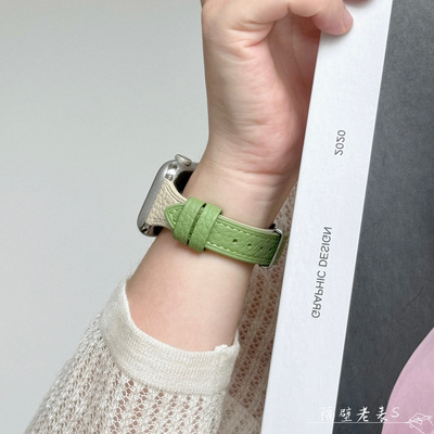 适用iwatch表带荔枝纹细款方扣皮