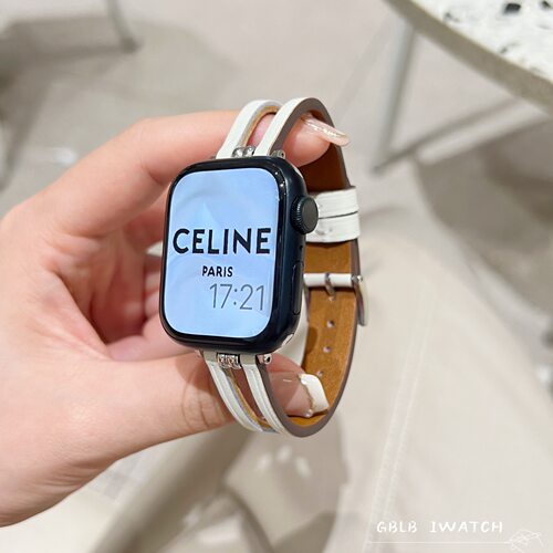 适用WatchS11表带细镂空双珠皮质