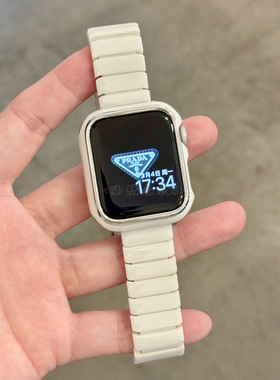 细陶瓷适用苹果手表带Apple watchS11一株蝴蝶扣iwatch98SE高级奢