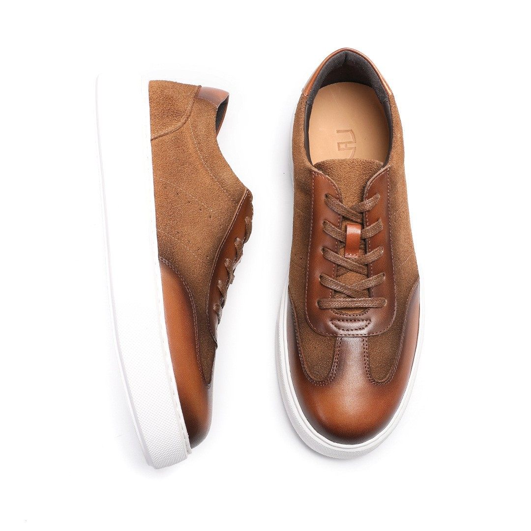 2026春新潮手工板鞋男磨砂头层牛皮拼色橡胶发泡厚软底复古德训鞋,流行男鞋,休闲板鞋,淘宝优惠券,粉丝福利购,淘宝优惠卷