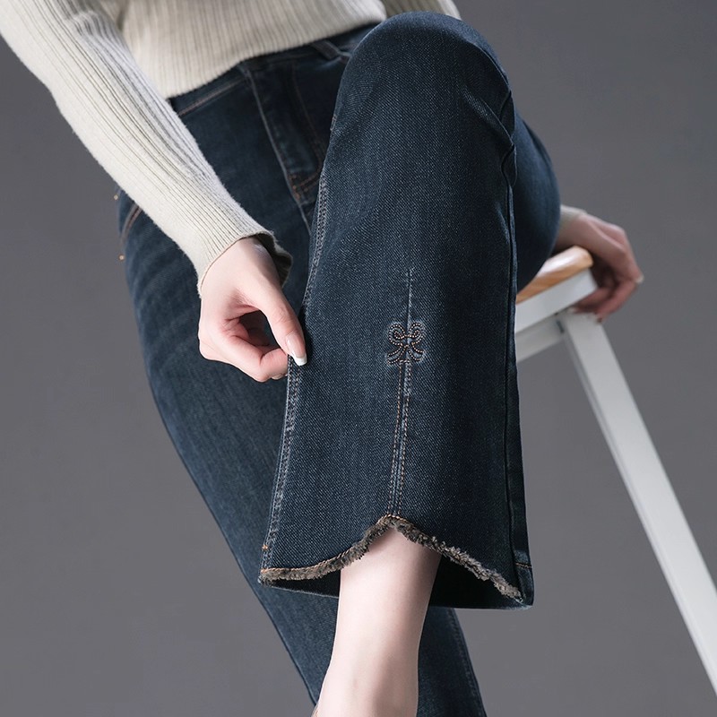 微喇牛仔裤女士2025秋季新款毛边直筒高腰水洗复古喇叭裤春秋裤子