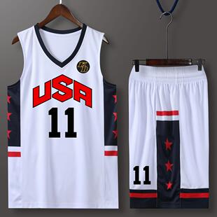 新款美国队篮球服USA球衣队服球衣定制DIY印号双口袋队服定做LOGO