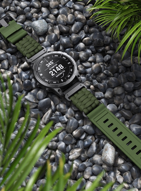 适用佳明fenix7xpro 8尼龙编织伞绳透气战术泰铁时安夺2快拆表带