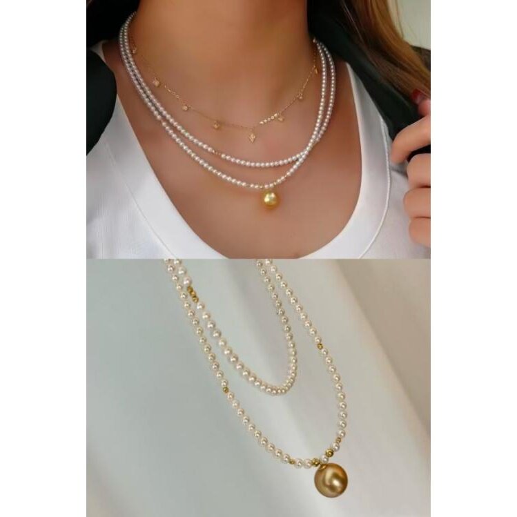 设计款！天然珍珠！极光baby珠南洋金珠单颗吊坠18K金项链毛衣链