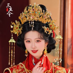 三生令【明华】金色原创婚嫁发冠汉服头饰凤冠国风发饰大气结婚