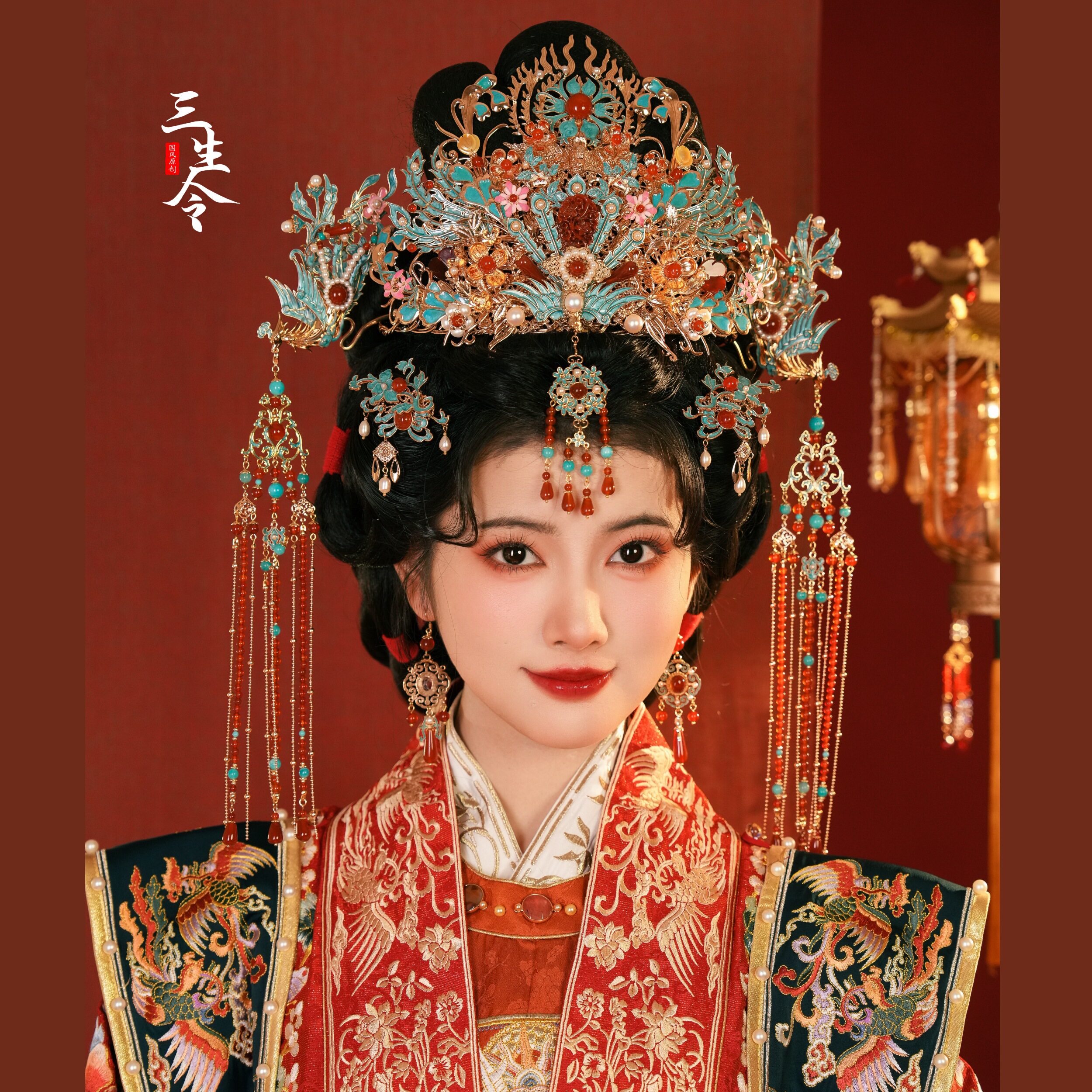 三生令【锦绣】明制唐风汉服婚礼嫁原创发古风新娘中式仿点翠头冠