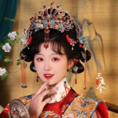 明制唐风汉服仿点翠中式 三生令 长宁 头冠凤古风婚礼嫁新娘头饰