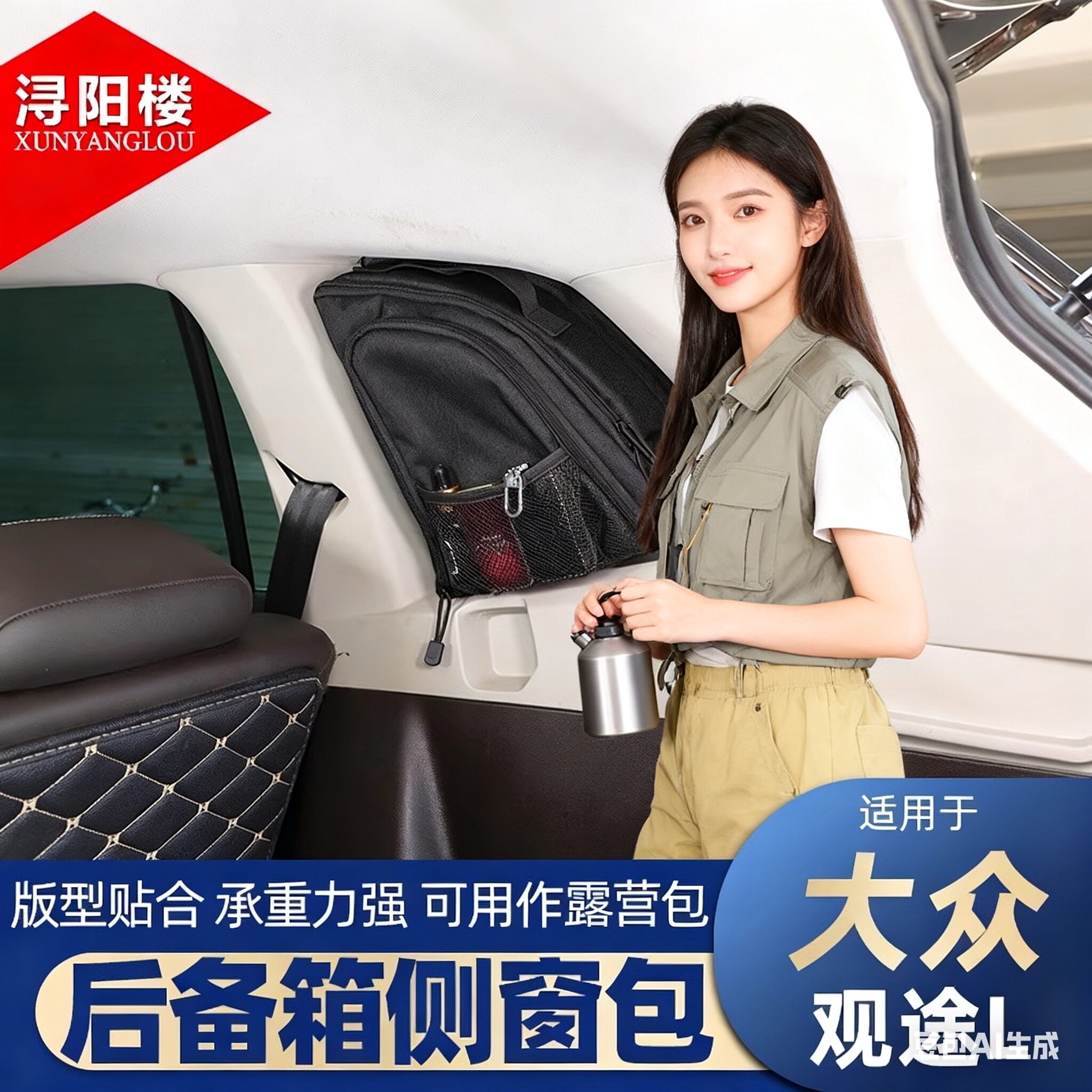 适用于17-23款大众途观L后备箱侧窗包收纳包拉链包拓展包改装用品