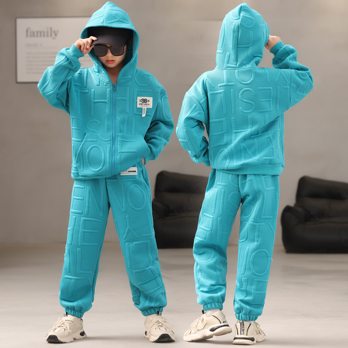 中大童拉链开衫卫衣两件套运动服
