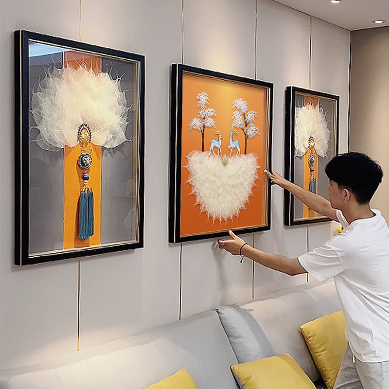 菩提孔雀羽毛沙发背景墙装饰画2025客厅新款挂画新中式适合大白墙图片