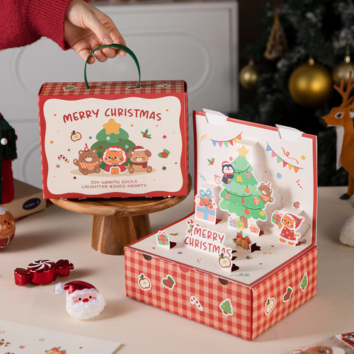 圣诞礼盒空盒礼物品袋平安夜苹果包装节立体创意手提糖果雪花酥纸