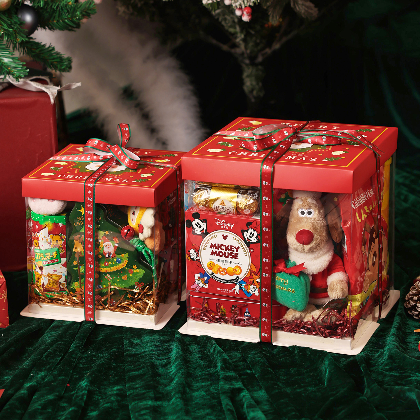 圣诞蛋糕盒子包装盒4四寸6六8八透明一次性零食礼物空手提丝带节