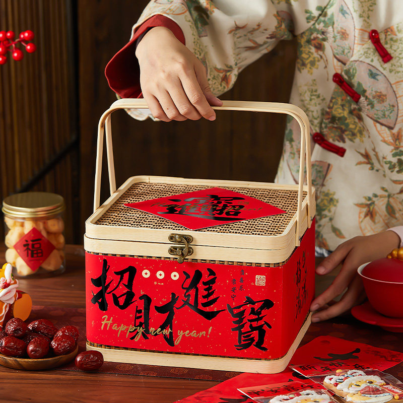 新款年货包装盒竹编伴手礼盒定制