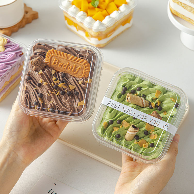 提拉米苏盒子一次性蛋糕盒包装慕斯打包方形豆乳透明塑料罐子甜品
