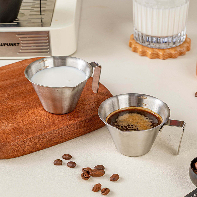 咖啡小奶盅不锈钢刻度量杯子意式浓缩专用萃取杯接液迷你精致高档