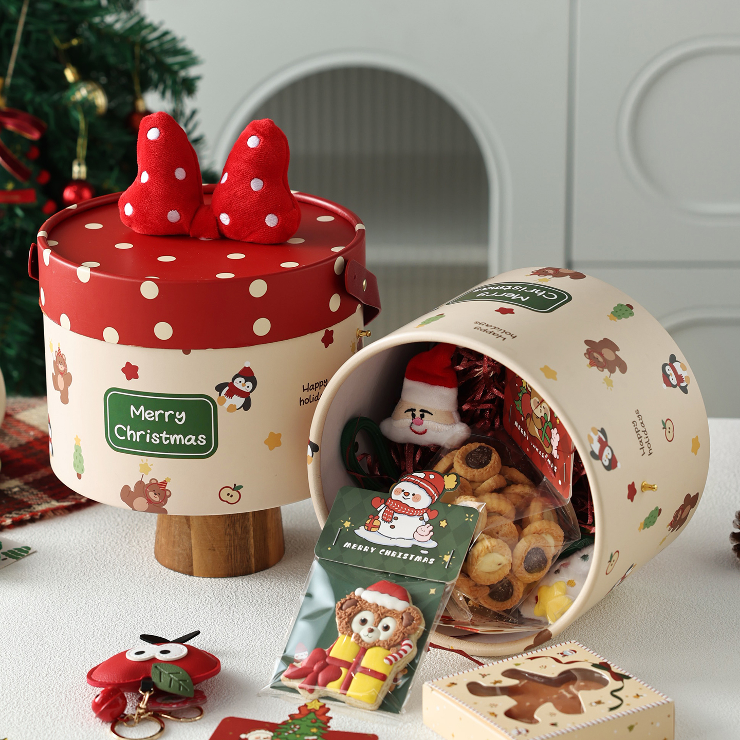 圣诞礼盒空盒礼物品袋平安夜苹果包装蝴蝶结抱抱桶节手提糖果零食