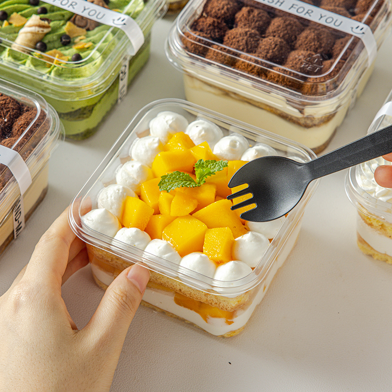 提拉米苏盒子一次性蛋糕包装盒正方形慕斯打包豆乳透明千层甜品小