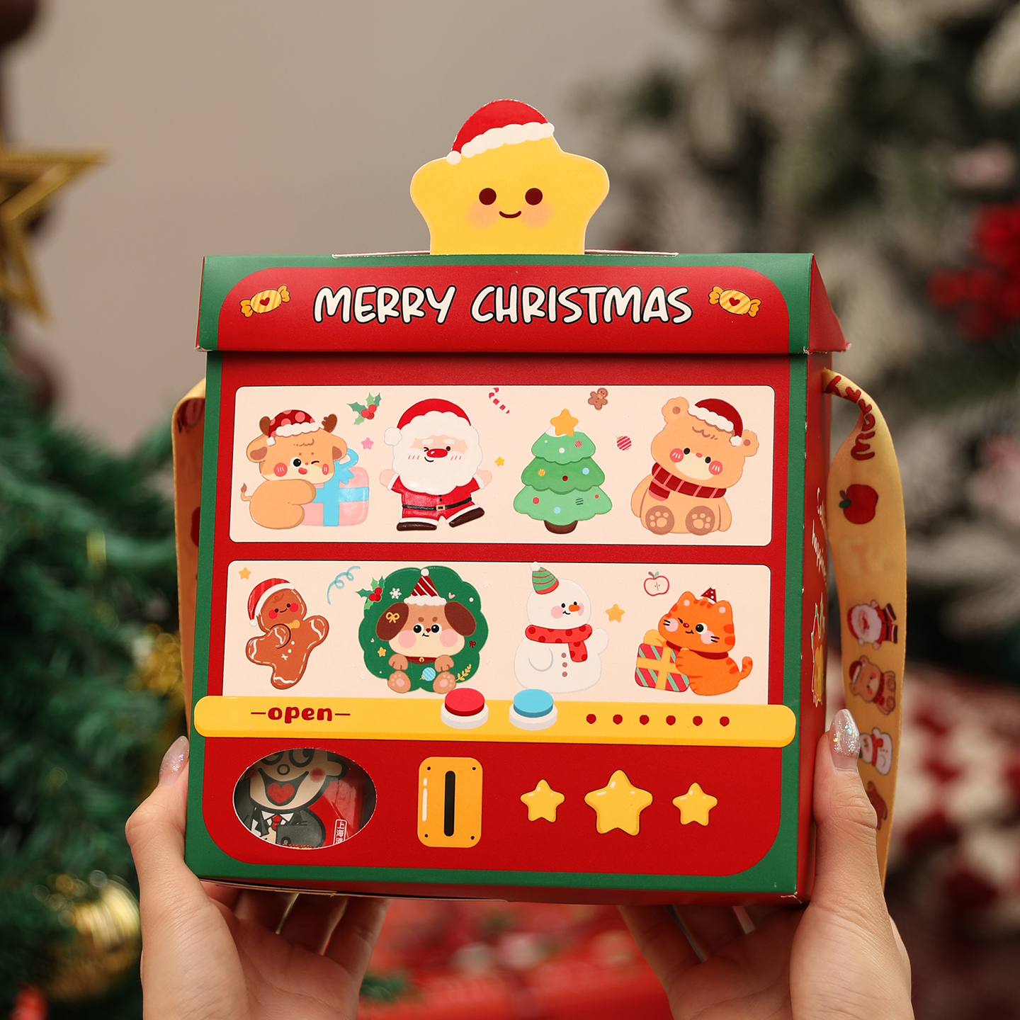 圣诞礼品盒空盒子物儿童平安夜伴手袋创意打包装糖果零食斜挎背带