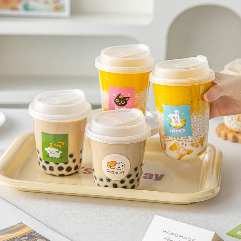 一次性杨枝甘露即弃杯子带盖咖啡家用自制果汁饮料奶茶店专用塑料