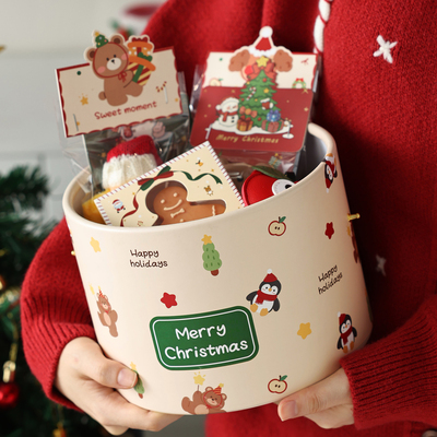 圣诞礼盒空盒礼物品袋平安夜苹果包装蝴蝶结抱抱桶节手提糖果零食