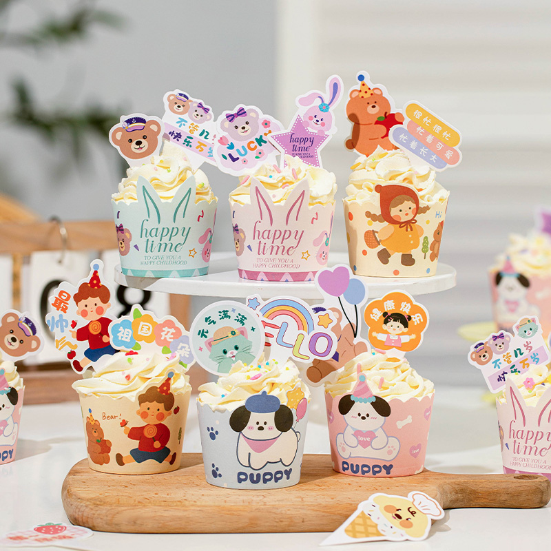 立体蛋糕纸杯家用耐高温烤箱专用小马芬杯烘培用具卡通蛋糕插牌