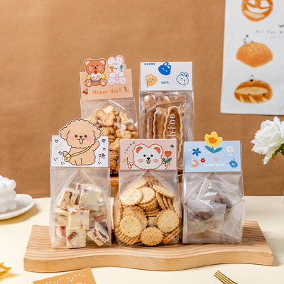 新款卡头烘焙饼干雪花酥包装袋卡通吐司袋打包袋透明独立食品袋子