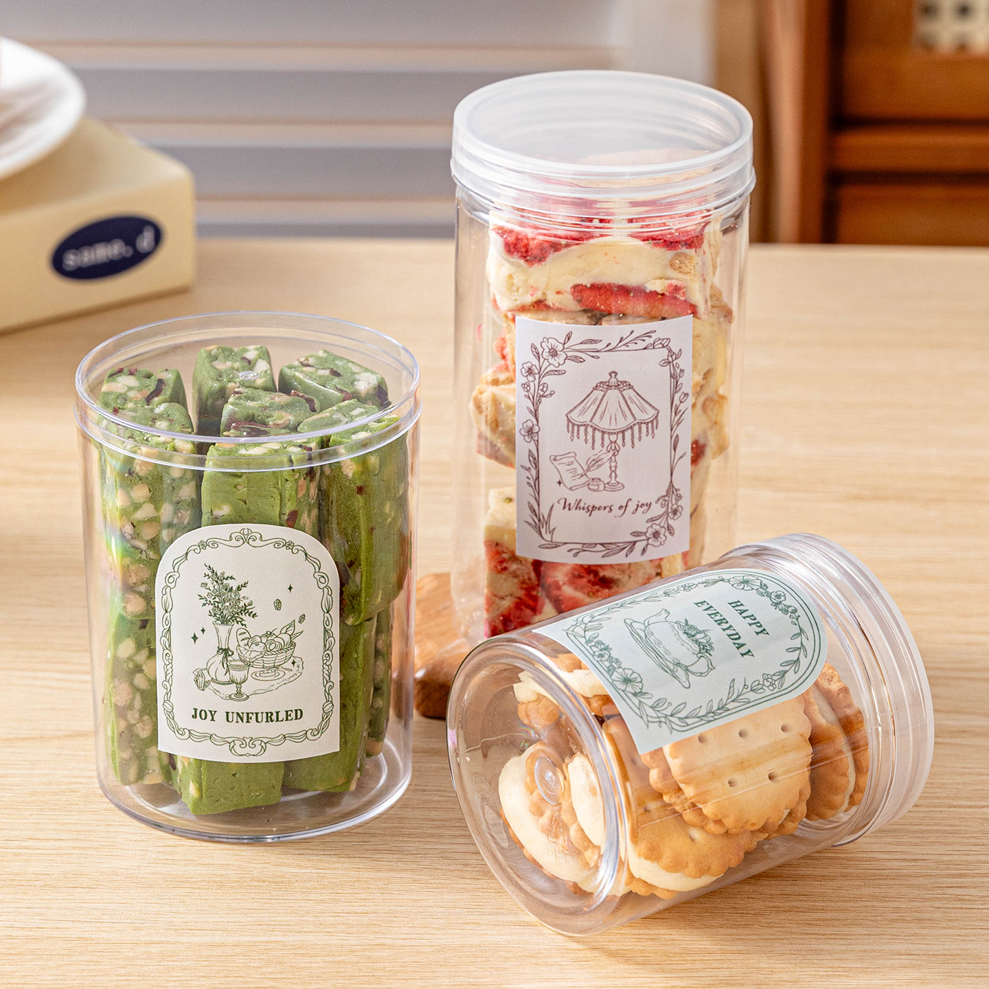 透明饼干密封罐圆形食品级收纳空瓶子曲奇雪花酥糯米船包装盒打包