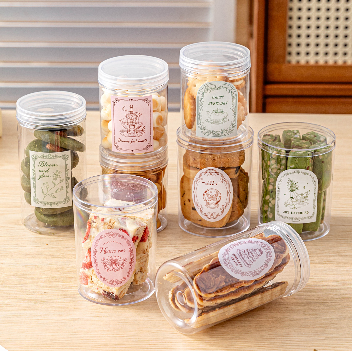 饼干密封罐空瓶食品级塑料高透明曲奇雪花酥烘焙糖果零食收纳贴纸