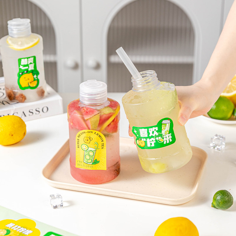 一次性奶茶吨吨瓶500mlPET密封罐食品级便携带盖果汁饮料瓶露营
