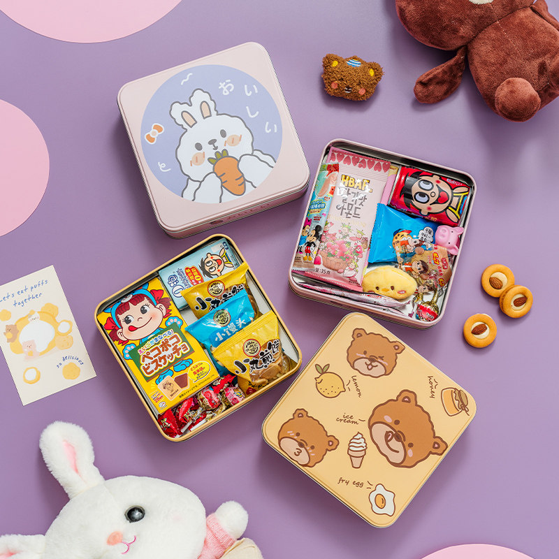 曲奇饼干包装盒马口铁盒方形圆形糖果喜糖盒卡通收纳盒子空盒大号