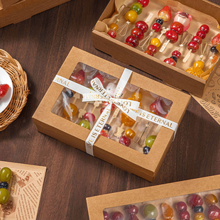 牛皮纸打包盒子食品级家用加厚水果快野餐带盖长方形包装盒一次性