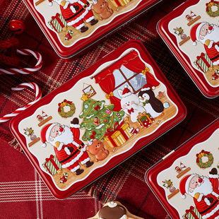 圣诞节曲奇饼干长方形铁盒巧克力糖果牛轧糖包装盒烘焙空罐子新款