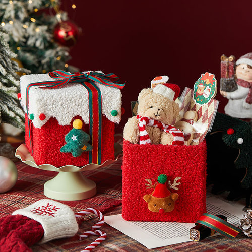 平安夜苹果包装盒圣诞节高档加厚毛绒布艺礼盒送女友糖果创意空盒