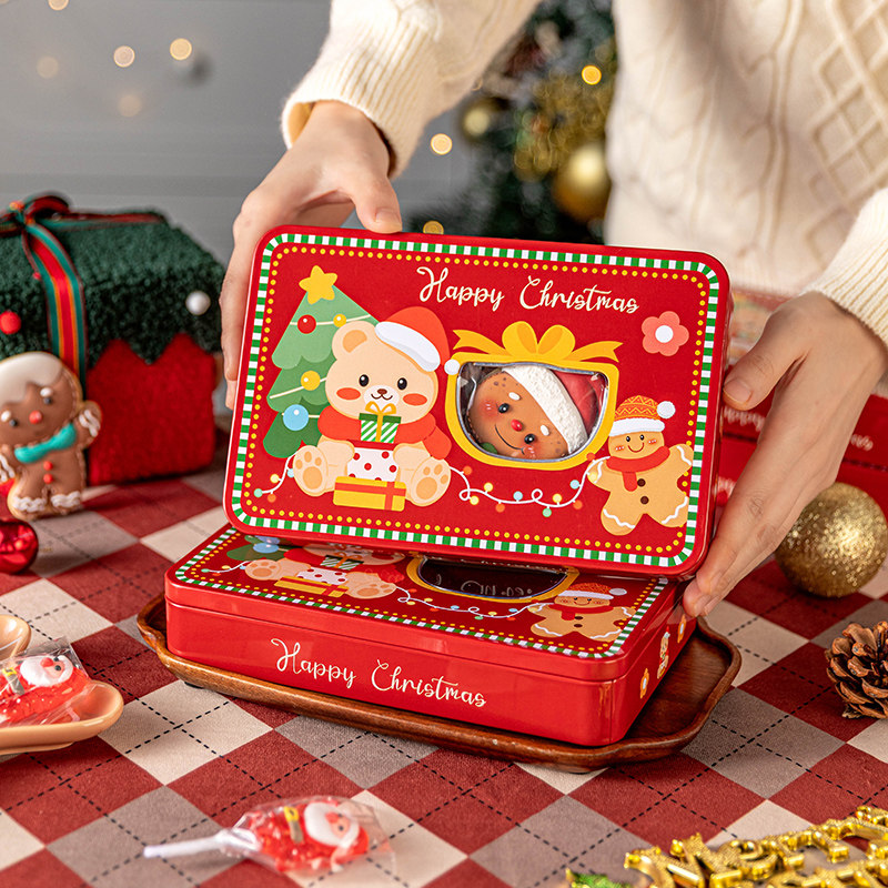 长方形马口铁盒开窗烘焙饼干伴手礼包装盒子圣诞糖霜曲奇收纳空