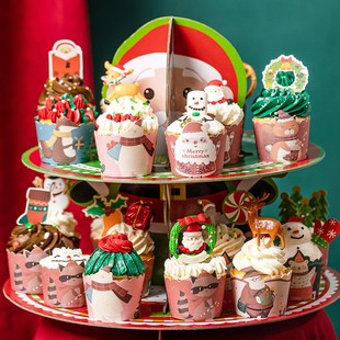 圣诞节纸杯蛋糕纸杯托杯子卡通食品级可爱烤箱专用生日装饰包装盒