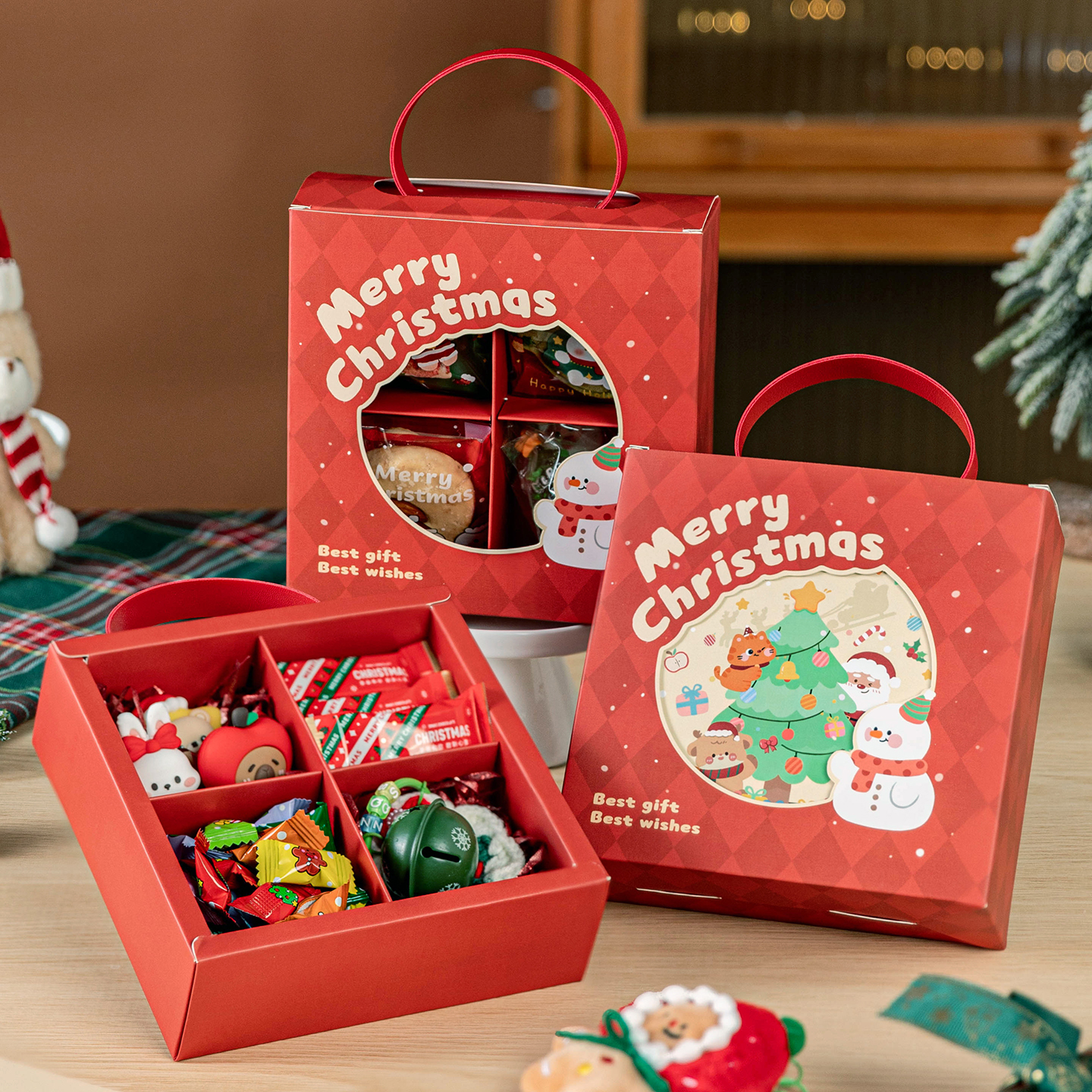 圣诞礼盒空盒礼物品袋平安夜苹果包装耶诞节创意手提糖果雪花酥纸