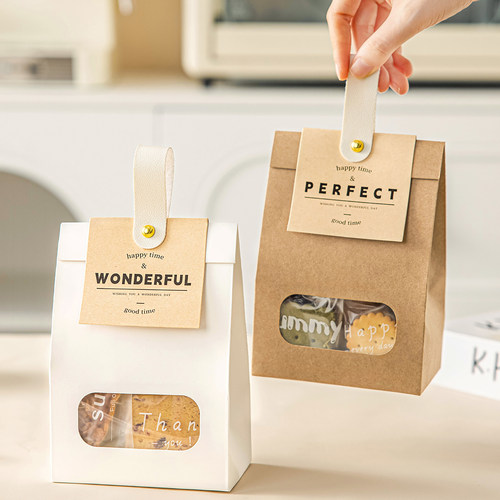 开窗透明礼品袋雪花酥糖果饼干鲜花结婚送伴手礼物手提拎牛皮纸袋