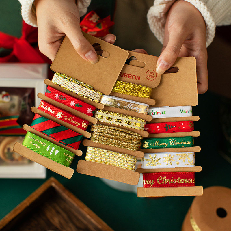 圣诞节蛋糕烫金丝带装饰麋鹿雪人红绿丝绸甜品礼品礼物包装盒绑带