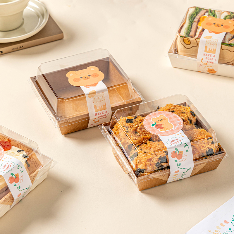 方形三明治包装盒子透明食品级烘焙热压小贝果三明治专用牛皮纸贴