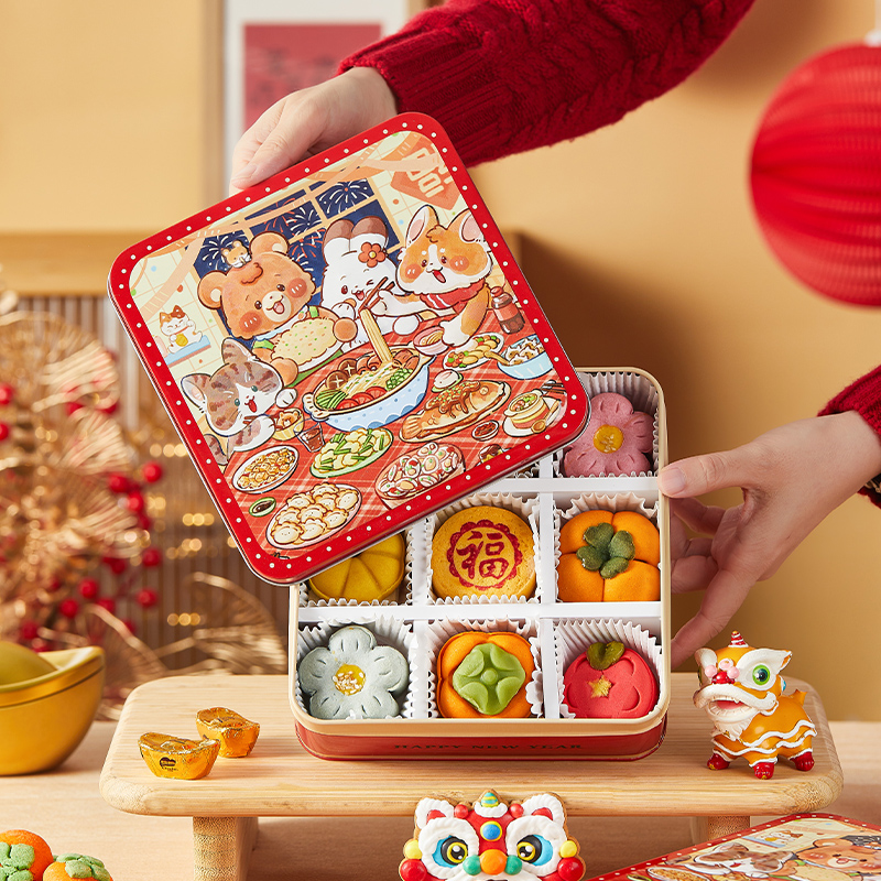 曲奇饼干包装盒雪花酥糖果罐马口铁空正方型蛇过新年春节礼物2025