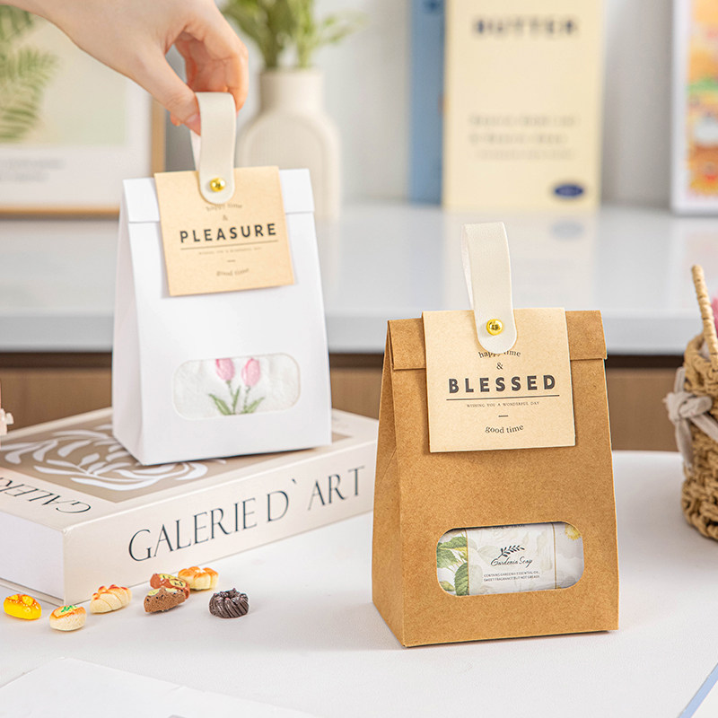 礼品包装袋曲奇糖果开窗牛皮纸袋雪花酥牛轧零食透明烘焙袋子小大