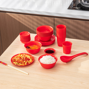 一次性食品级家用饭碗和筷子餐盒加厚过年喜庆打包盒子环保盘碟