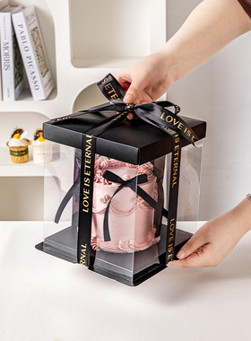 黑色蛋糕盒子包装盒透明生日6寸四寸4六5八8十10加高12打包零食礼