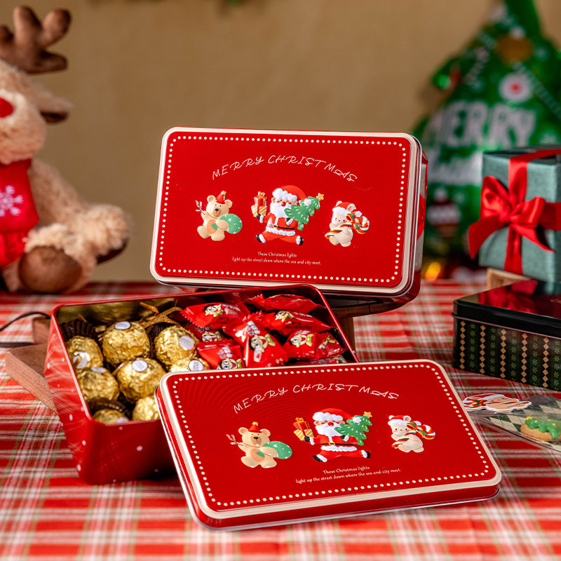 圣诞节长方形创意铁盒送礼铁罐可爱糖果牛轧糖雪花酥密封罐礼品盒