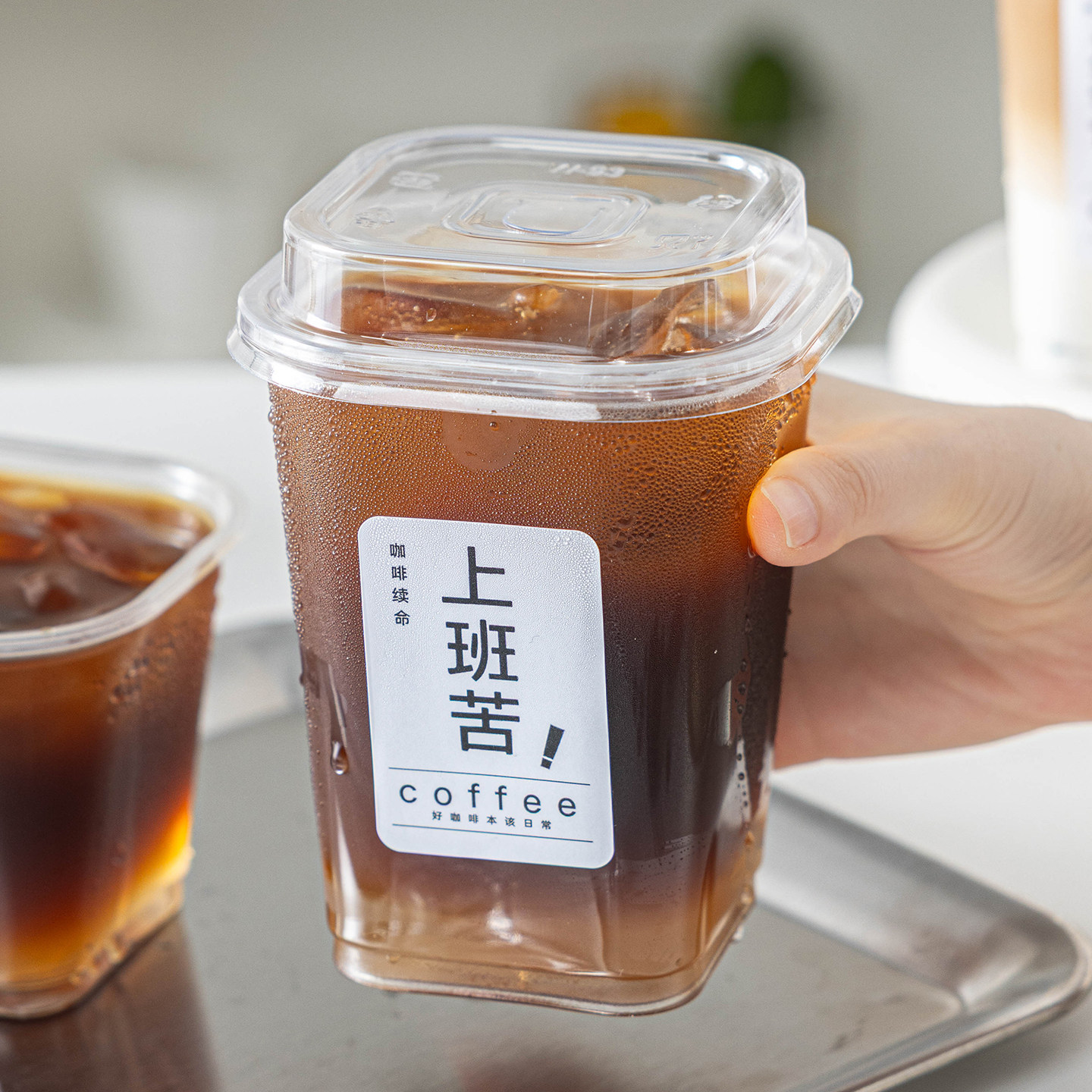 一次性咖啡杯方形带盖奶茶冷饮料透明塑料加厚外出携带pet食品级