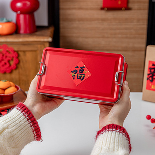红色长方形马口铁收纳盒子大号迷你铁罐子ins风简约密封包装盒
