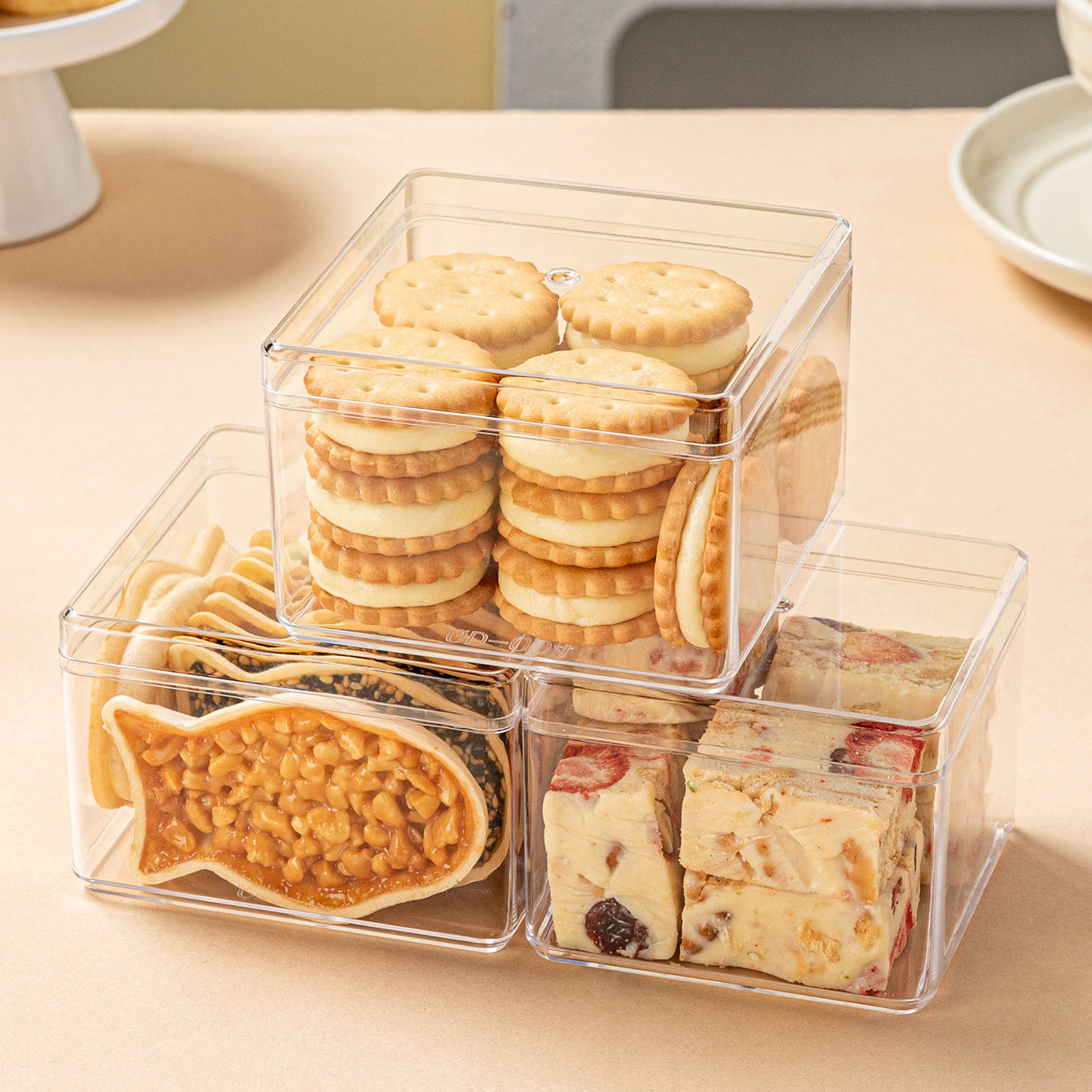 曲奇饼干包装盒子空透明小硬塑料方形罐糯米船雪花酥手工烘焙甜品